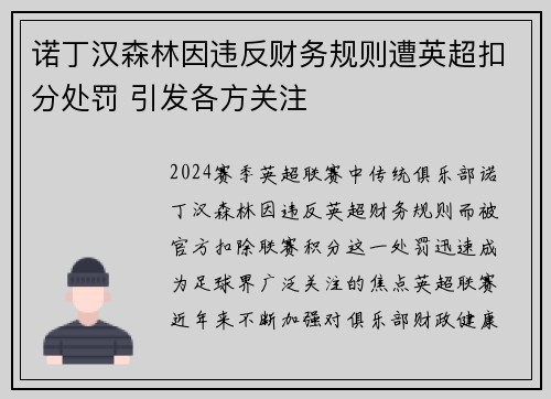 诺丁汉森林因违反财务规则遭英超扣分处罚 引发各方关注