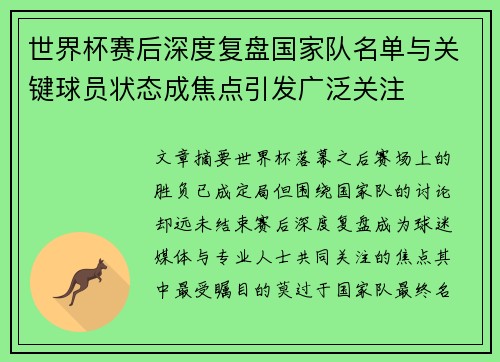 世界杯赛后深度复盘国家队名单与关键球员状态成焦点引发广泛关注